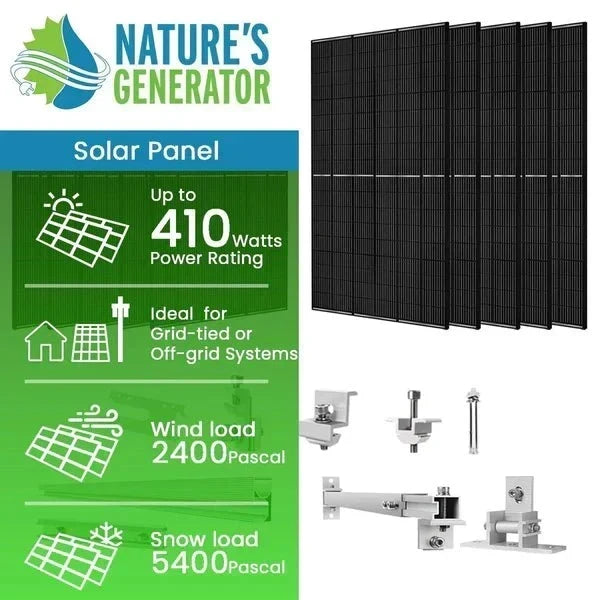 Natures Generator 10 x 410 Watt Monocrystalline Solar Panel With Solar Panel Mount Rack