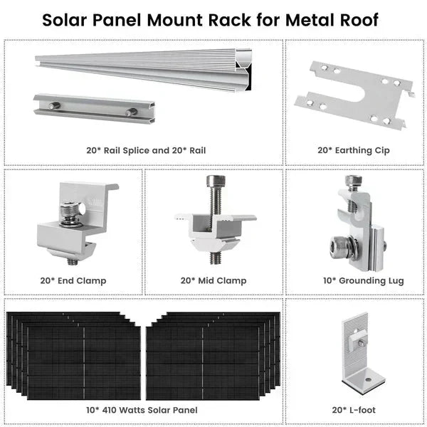 Natures Generator 10 x 410 Watt Monocrystalline Solar Panel With Solar Panel Mount Rack