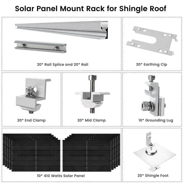 Natures Generator 10 x 410 Watt Monocrystalline Solar Panel With Solar Panel Mount Rack