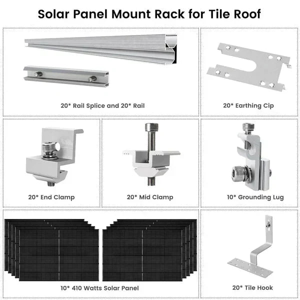 Natures Generator 10 x 410 Watt Monocrystalline Solar Panel With Solar Panel Mount Rack