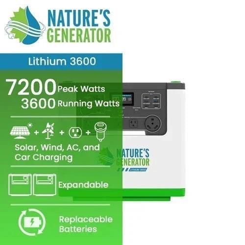 Natures Generator Lithium 3600 Power Station (3600W/3072Wh)