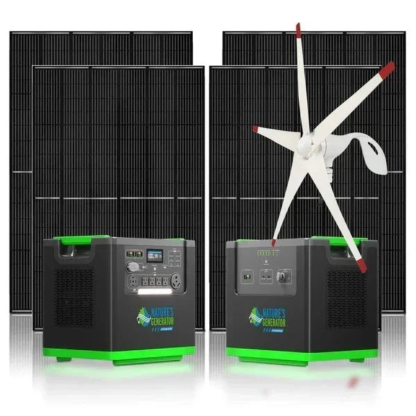 Natures Generator Lithium 6000 Solar Generator With 410W Rigid Solar Panels + Wind Turbine